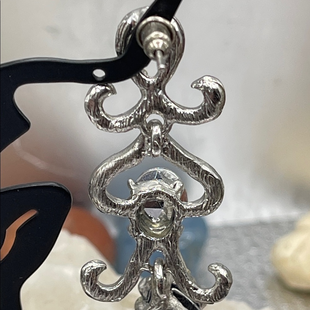 3.15.26-60 Elegant Silver & Teal Crystal Post Earrings - Picture 7 of 10